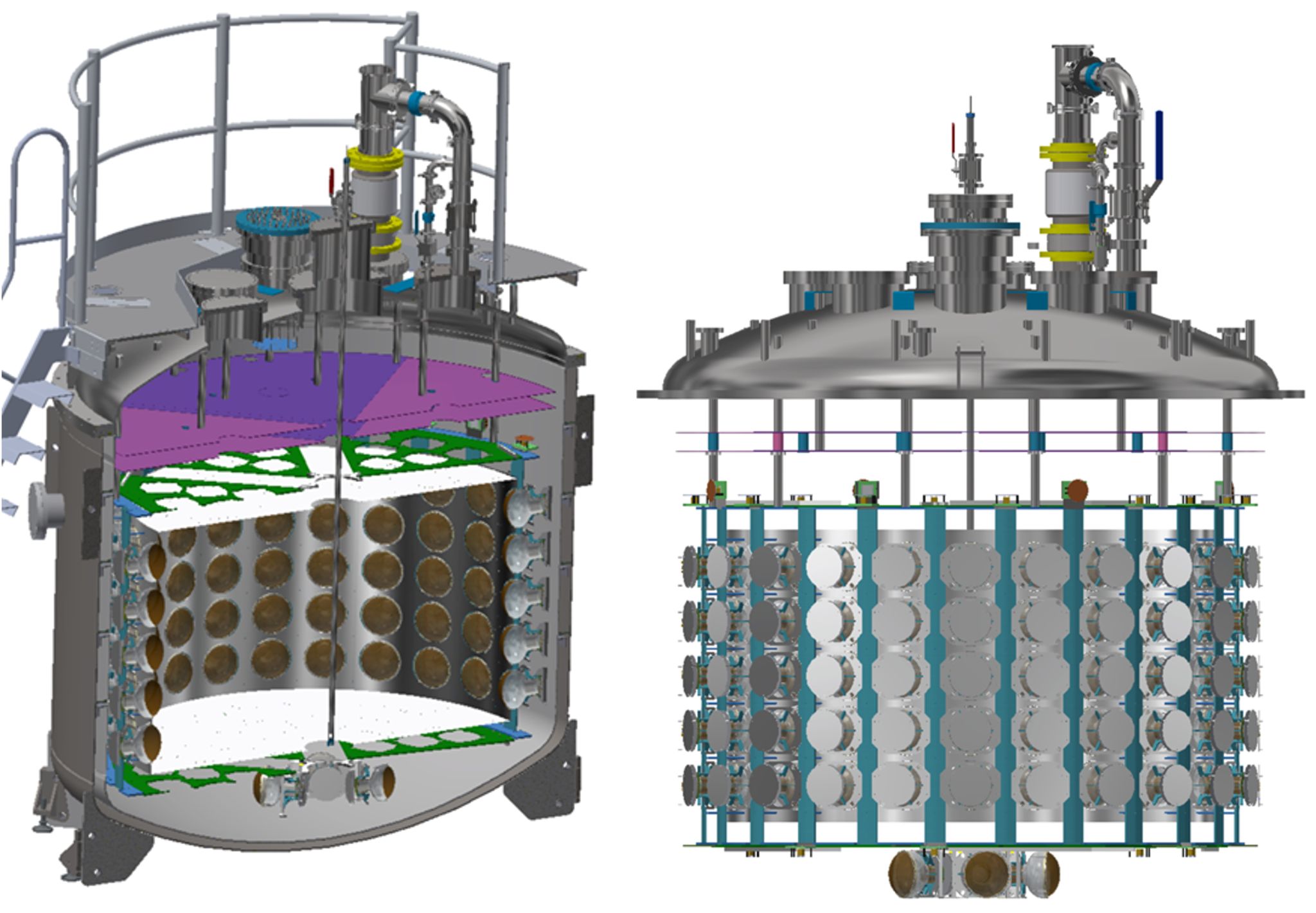 CAD cutaway and elevation views of the CCM detector