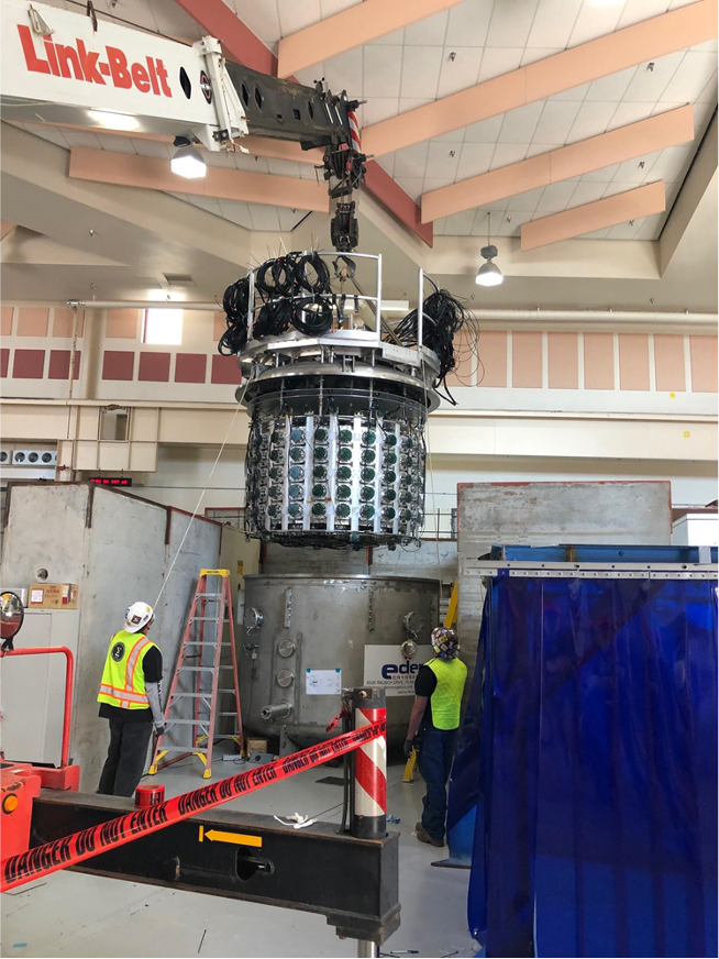 CCM detector being installed with a mobile crane