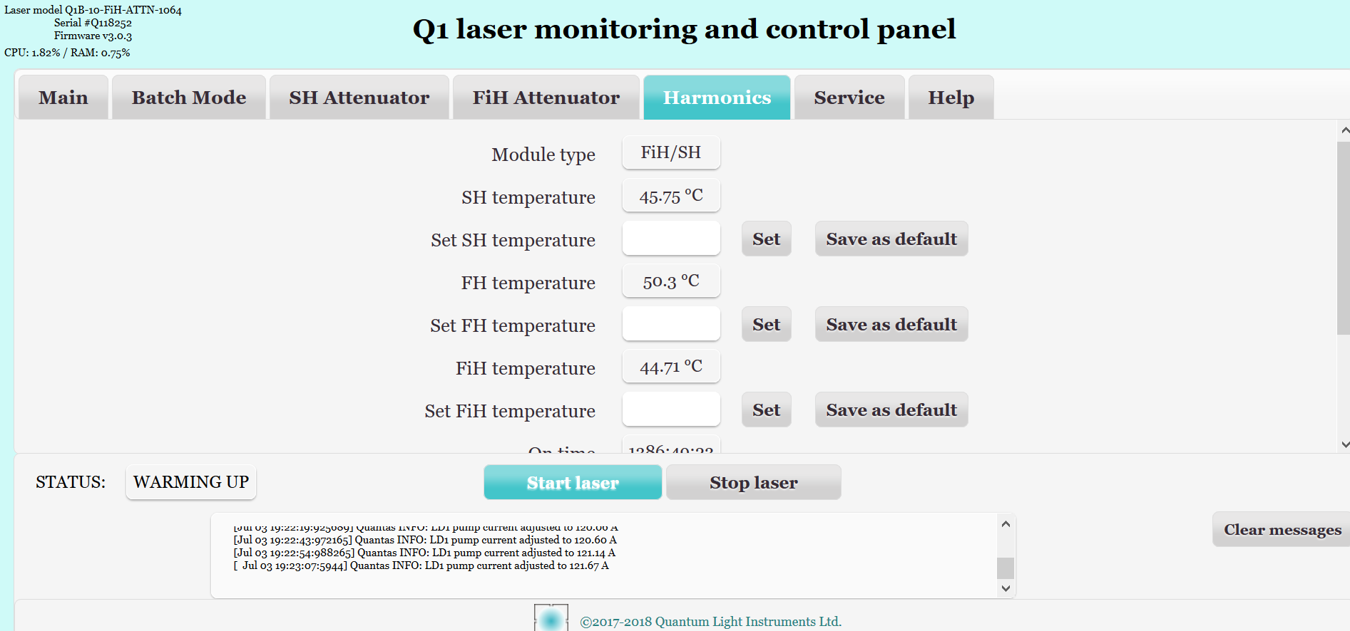 Laser remote control GUI