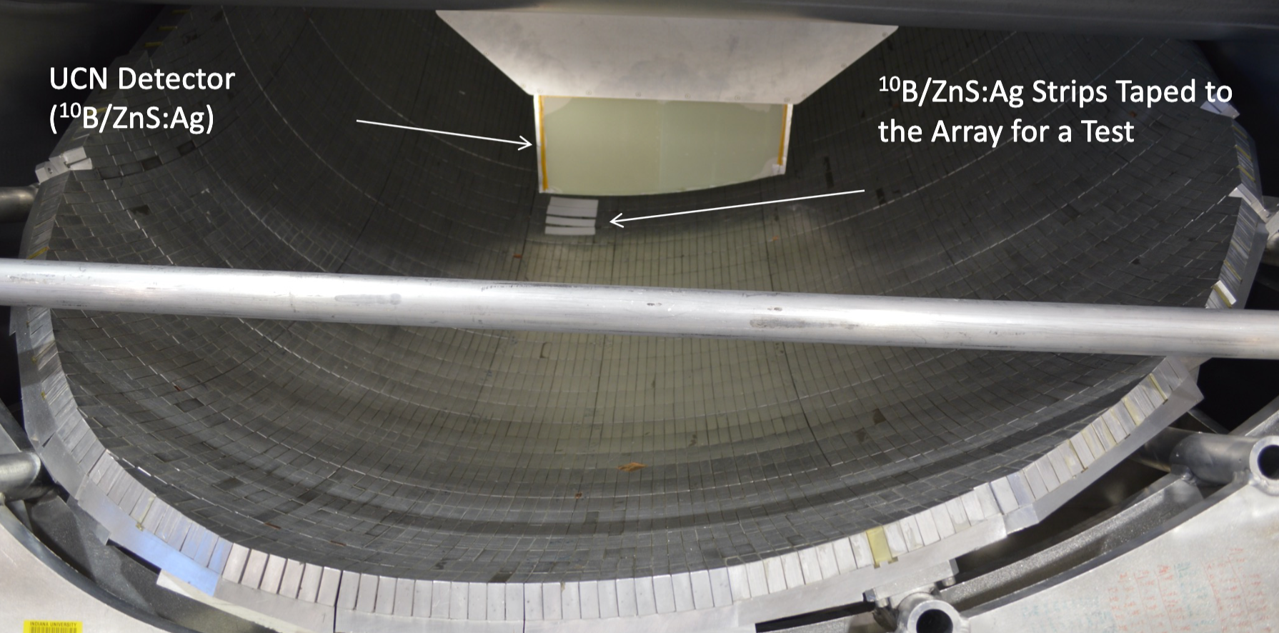 UCN detector lowered above the Halbach array during a detector test