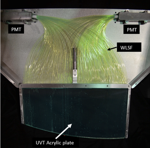 Back of UCNτ dagger showing wavelength-shifting fibers and PMTs